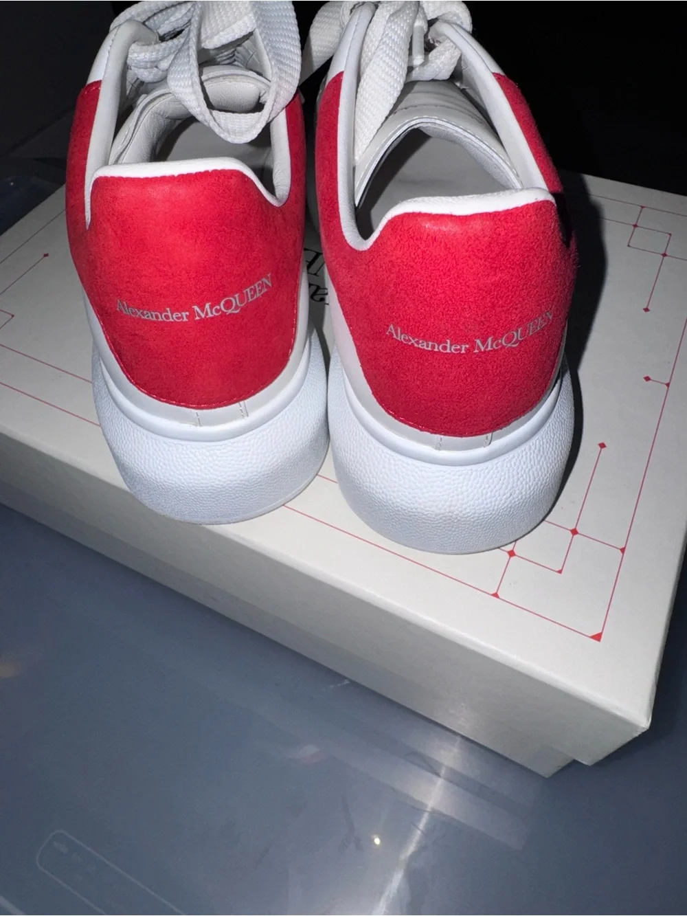 Alexander McQueen White Leather Sneakers with Red Heel Accent